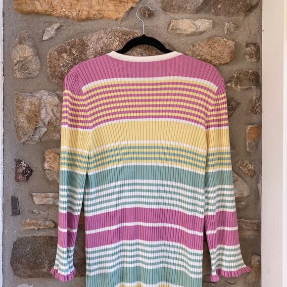 RIXO Milos Knit Dress in Pastel Yellow Rainbow Stripe Women’s Large MSRP $400 - Picture 9 of 12